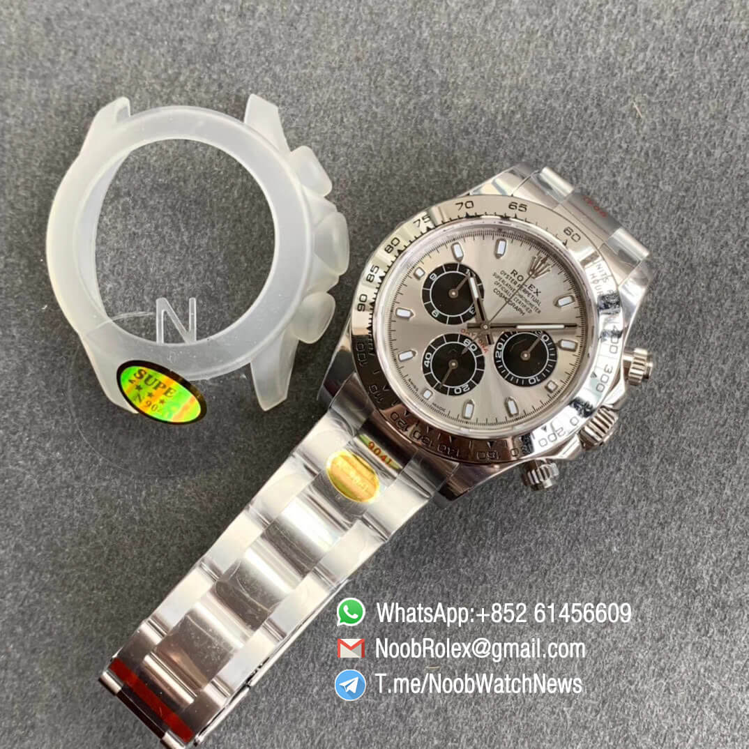 Noob Rolex Daytona 116509 SA4130 V3 904L Stainless Steel Case and Bracelet Grey Dial Black Sub Dial Chrono Full Functions 09