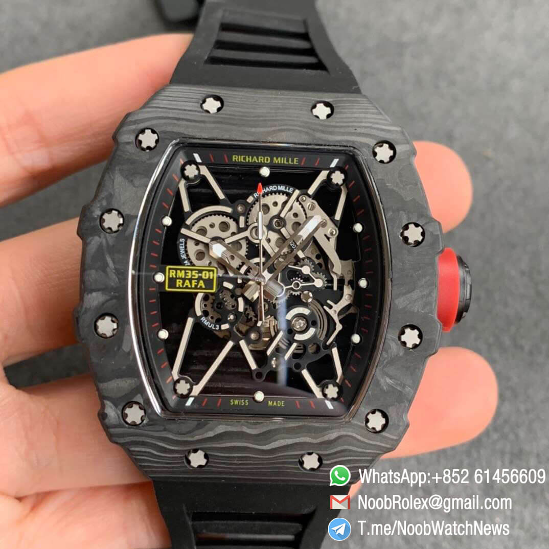 Swiss Watch Replica KV Factory V3 RM35 01 RAFA Skeleton Dial Red Crown Black Rubber Strap MIYOTA8215 01