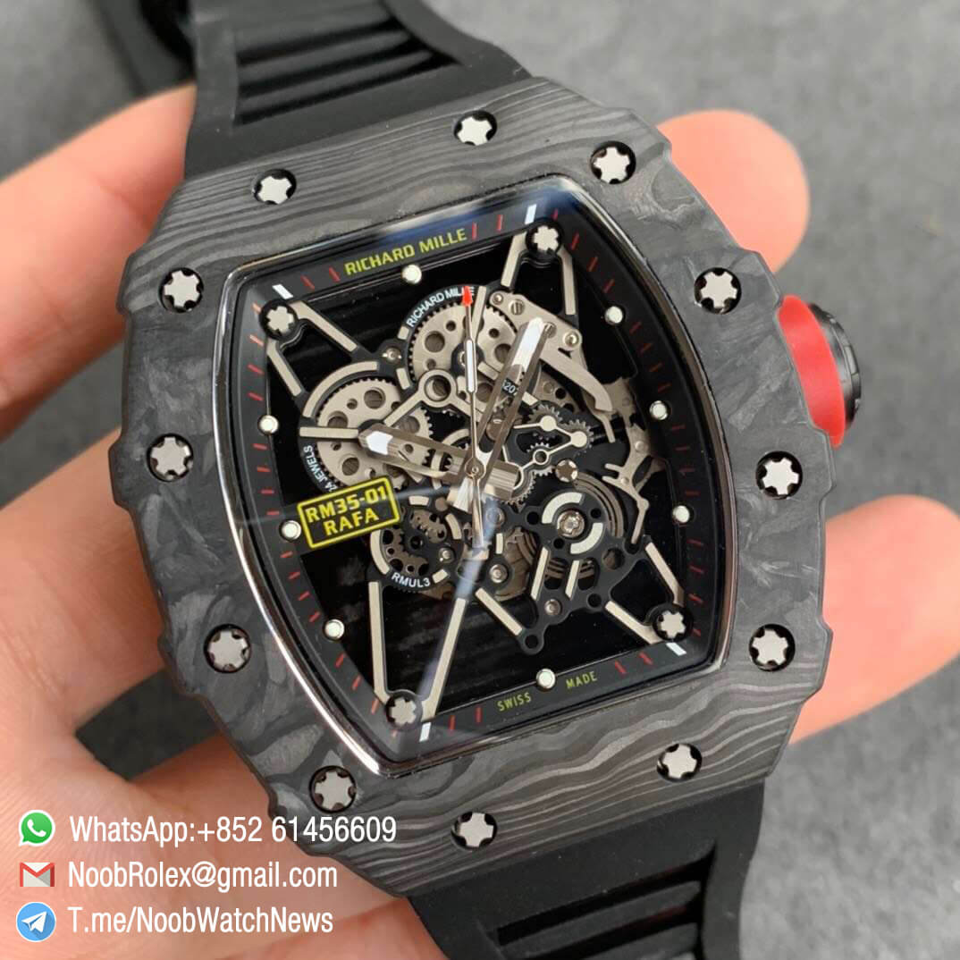 Swiss Watch Replica KV Factory V3 RM35 01 RAFA Skeleton Dial Red Crown Black Rubber Strap MIYOTA8215 02