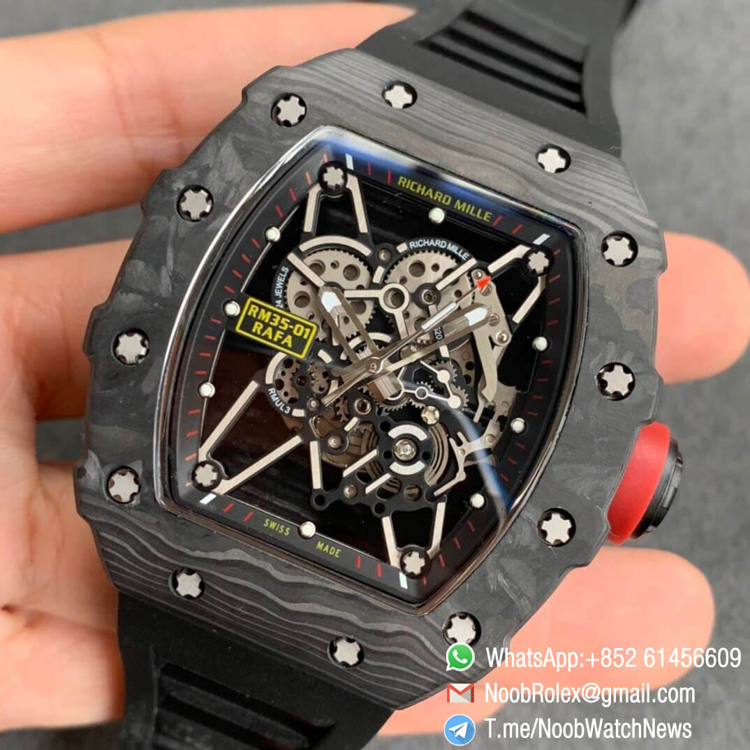 Swiss Watch Replica KV Factory V3 RM35 01 RAFA Skeleton Dial Red Crown Black Rubber Strap MIYOTA8215 03