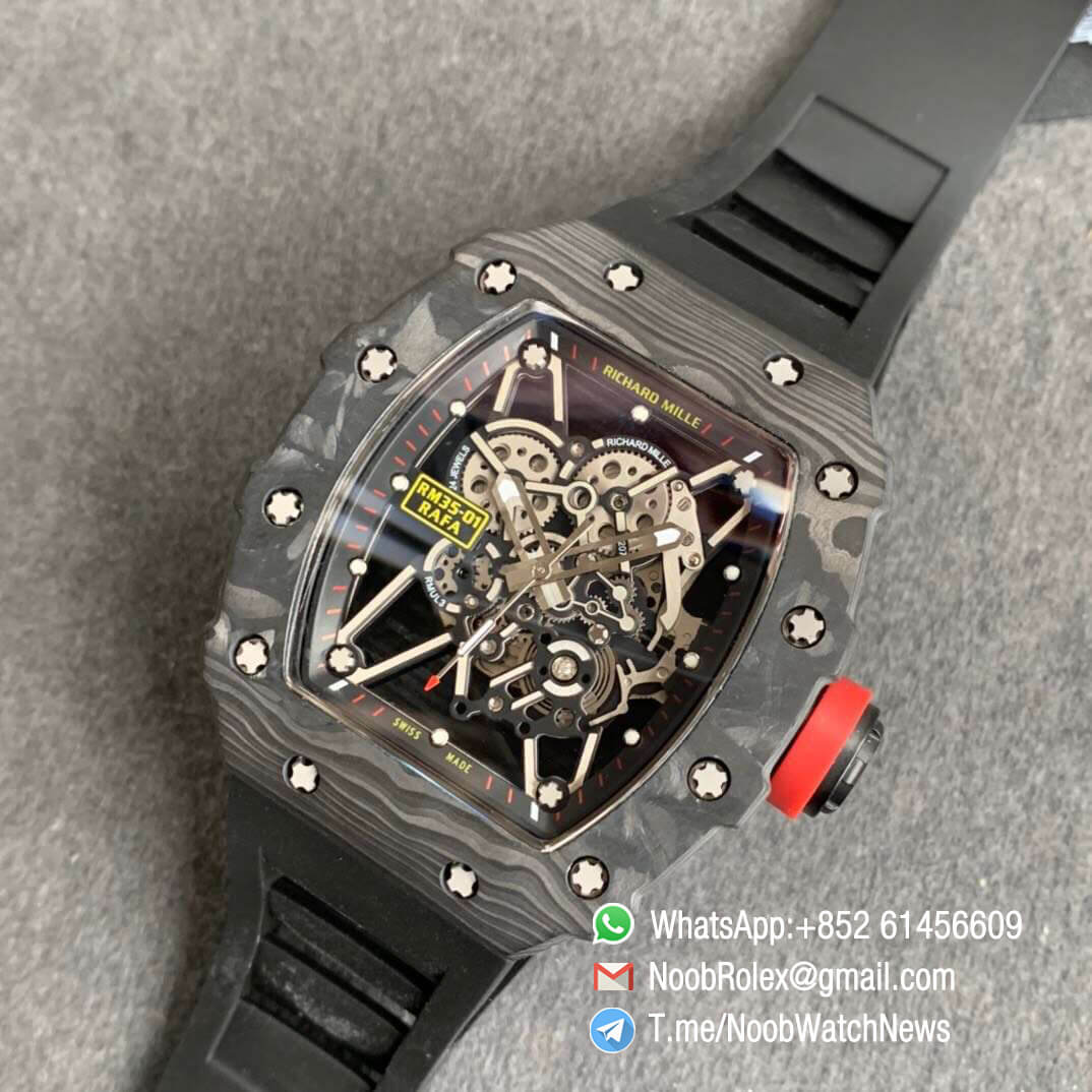 Swiss Watch Replica KV Factory V3 RM35 01 RAFA Skeleton Dial Red Crown Black Rubber Strap MIYOTA8215 09