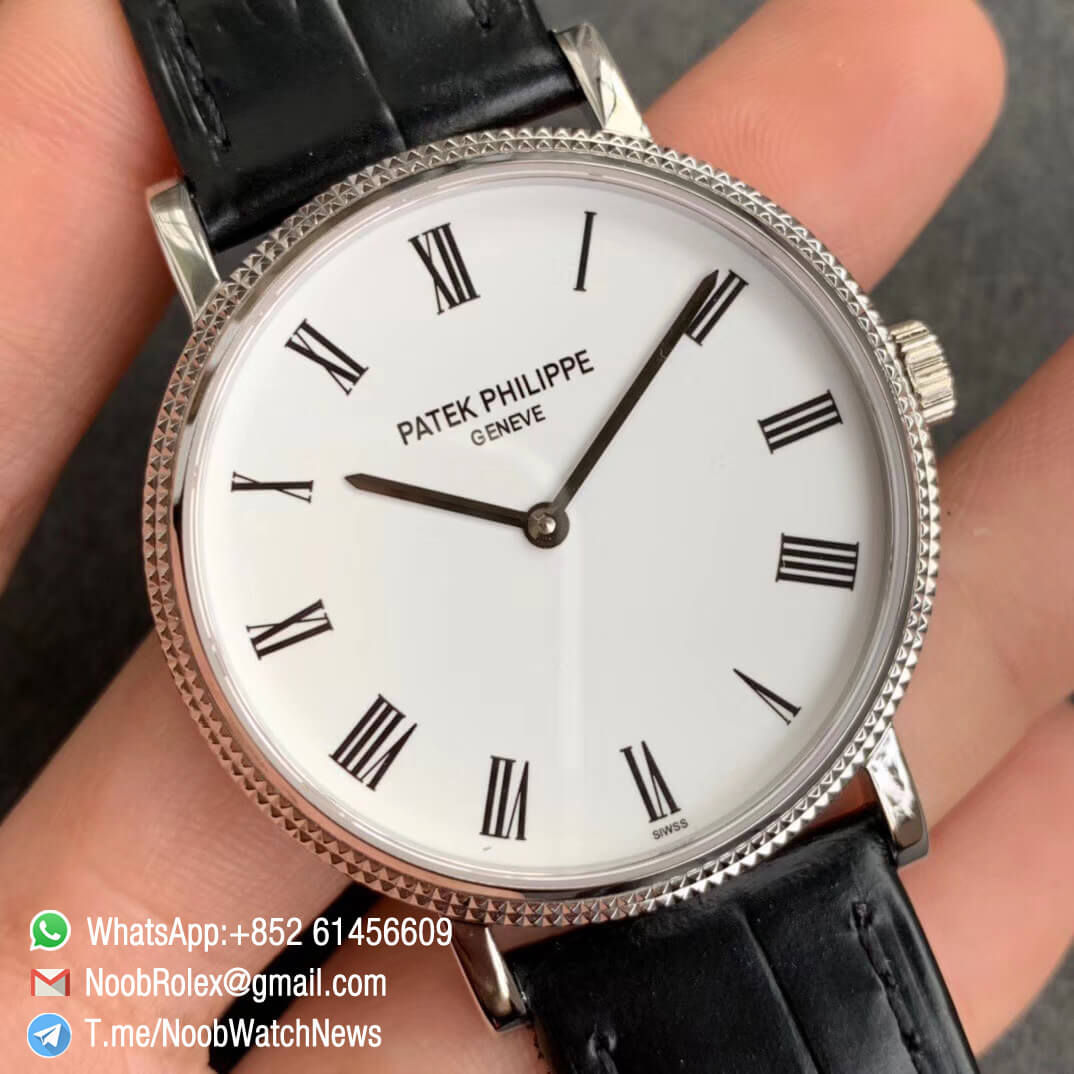 TWF Best Fake Patek Calatrava Ref 5120G 5120G Steel Case White Roman Black Leather Strap Asia Clone Caliber 240 02