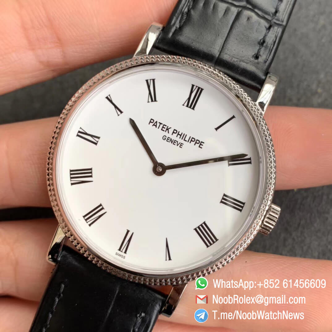 TWF Best Fake Patek Calatrava Ref 5120G 5120G Steel Case White Roman Black Leather Strap Asia Clone Caliber 240 03