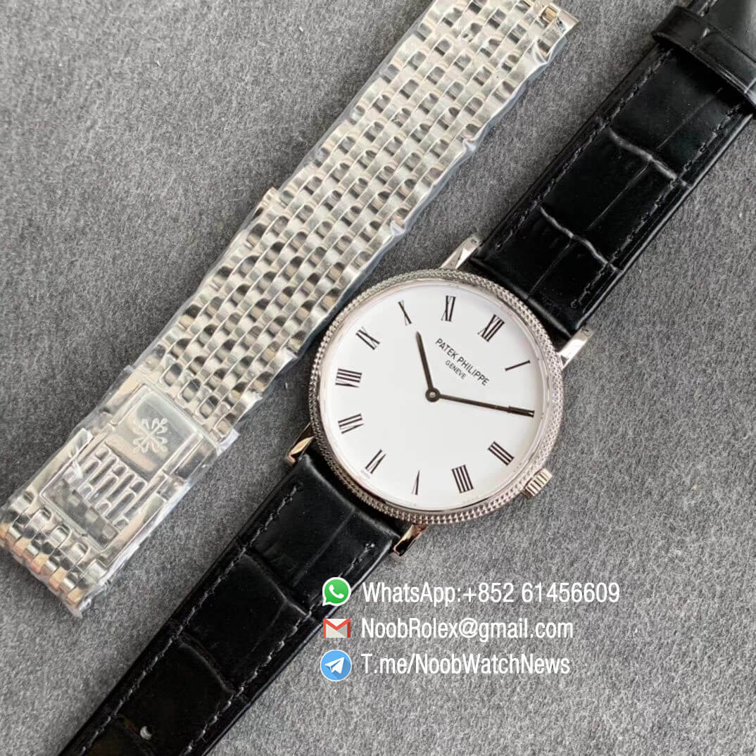 TWF Best Fake Patek Calatrava Ref 5120G 5120G Steel Case White Roman Black Leather Strap Asia Clone Caliber 240 09