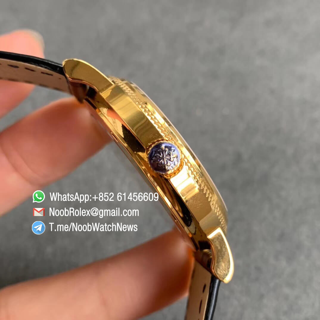 TWF Top RepWatch Patek Calatrava Ref 5120J Yellow Case White Dial with Roman Markers Black Leather Strap Asia Clone Calibre 240 04