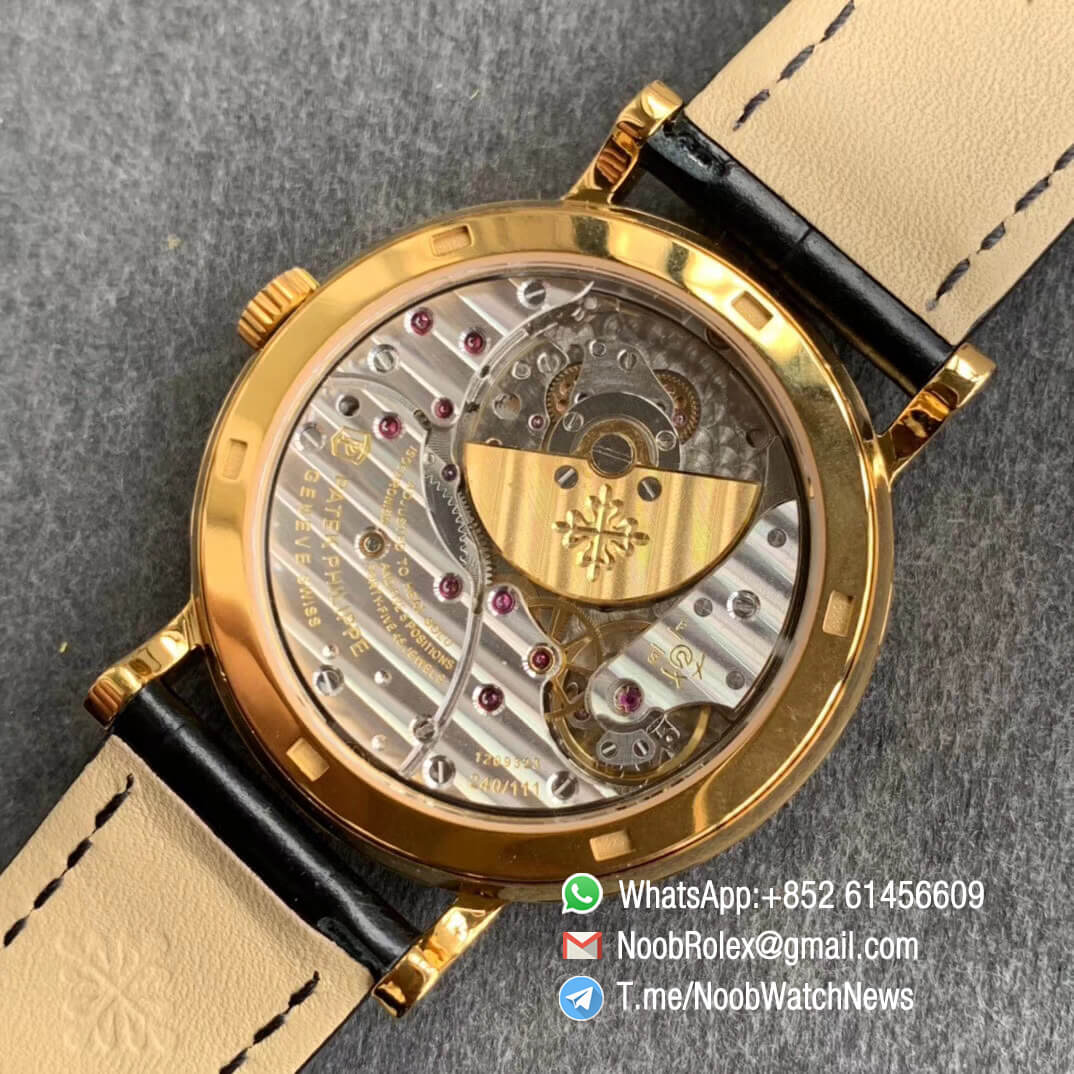 TWF Top RepWatch Patek Calatrava Ref 5120J Yellow Case White Dial with Roman Markers Black Leather Strap Asia Clone Calibre 240 08