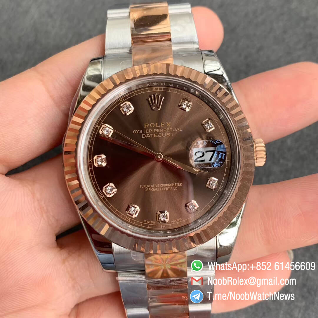 ARF Best Edition DateJust 41 126331 Rose Gold Plated 904L Steel Case Brown Dial Diamonds Markers Oyster Bracelet A2824 01