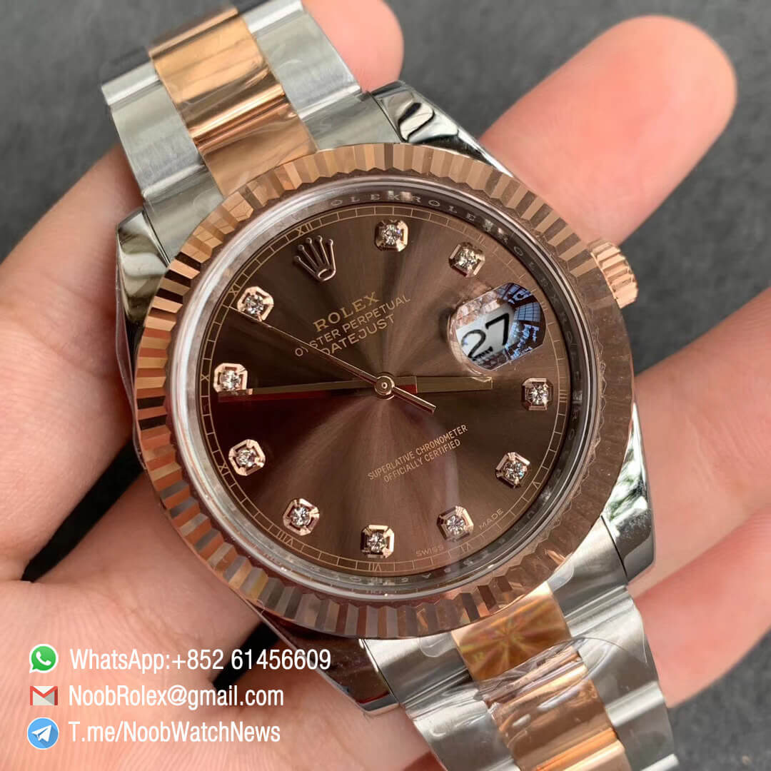 ARF Best Edition DateJust 41 126331 Rose Gold Plated 904L Steel Case Brown Dial Diamonds Markers Oyster Bracelet A2824 02