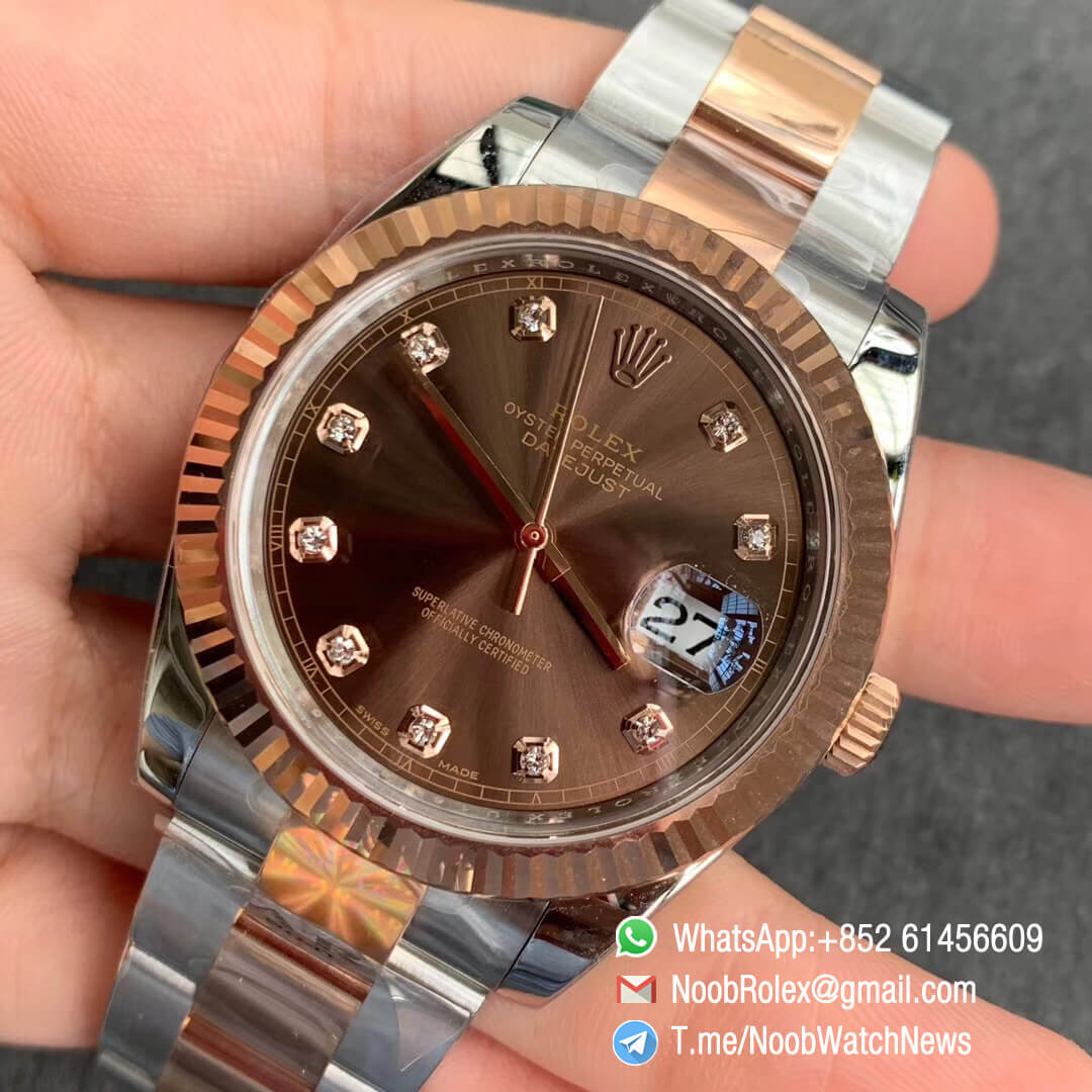 ARF Best Edition DateJust 41 126331 Rose Gold Plated 904L Steel Case Brown Dial Diamonds Markers Oyster Bracelet A2824 03