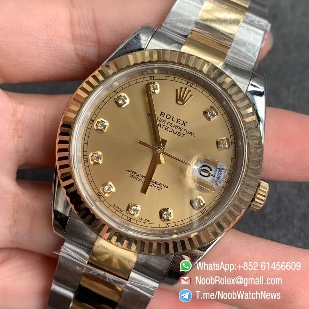 ARF Top Quality Repwatch DateJust 41 126333 Yellow Gold Plated 904L Steel Case Two Tone Oyster Bracelet Diamonds Dial A2824 03