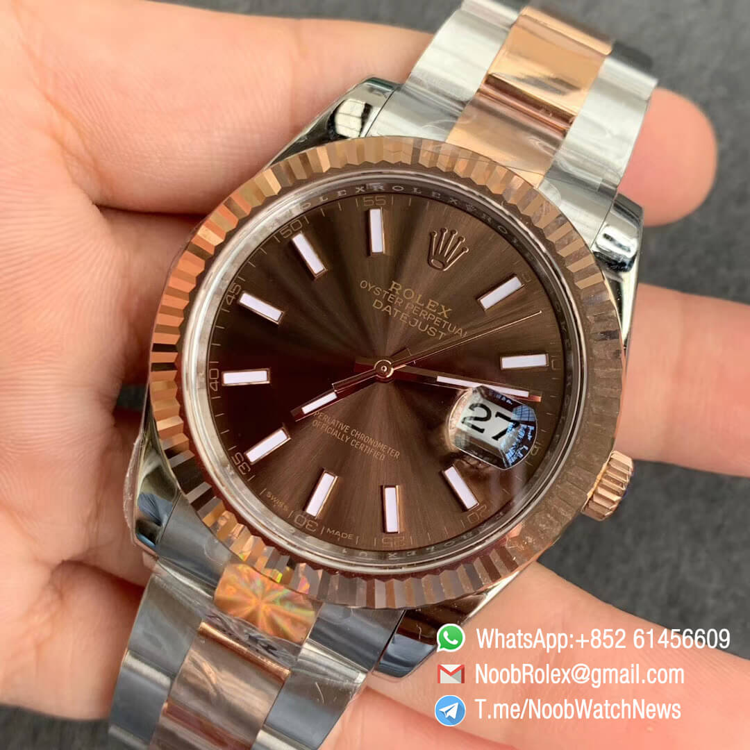 ARF Top Replica DateJust 41 126331 Rose Gold Plated 904L Steel Case Brown Dial Stick Markers Oyster Bracelet A2824 03