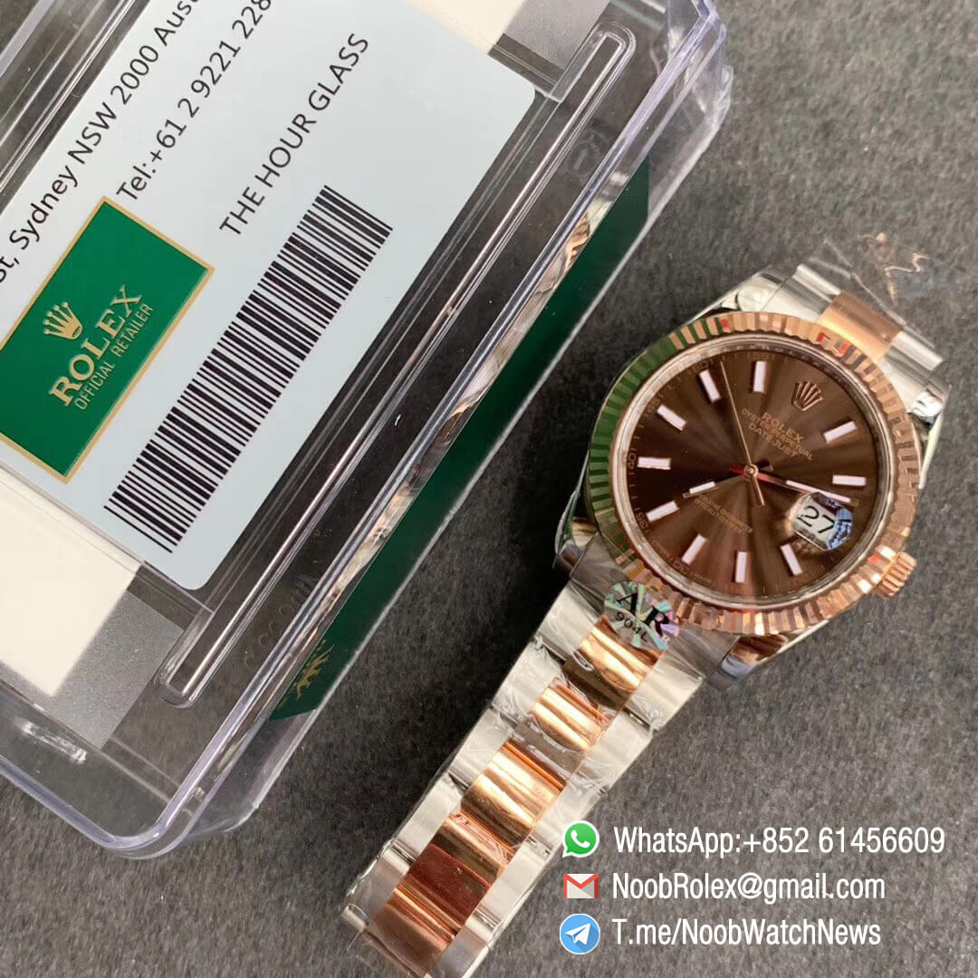 ARF Top Replica DateJust 41 126331 Rose Gold Plated 904L Steel Case Brown Dial Stick Markers Oyster Bracelet A2824 09