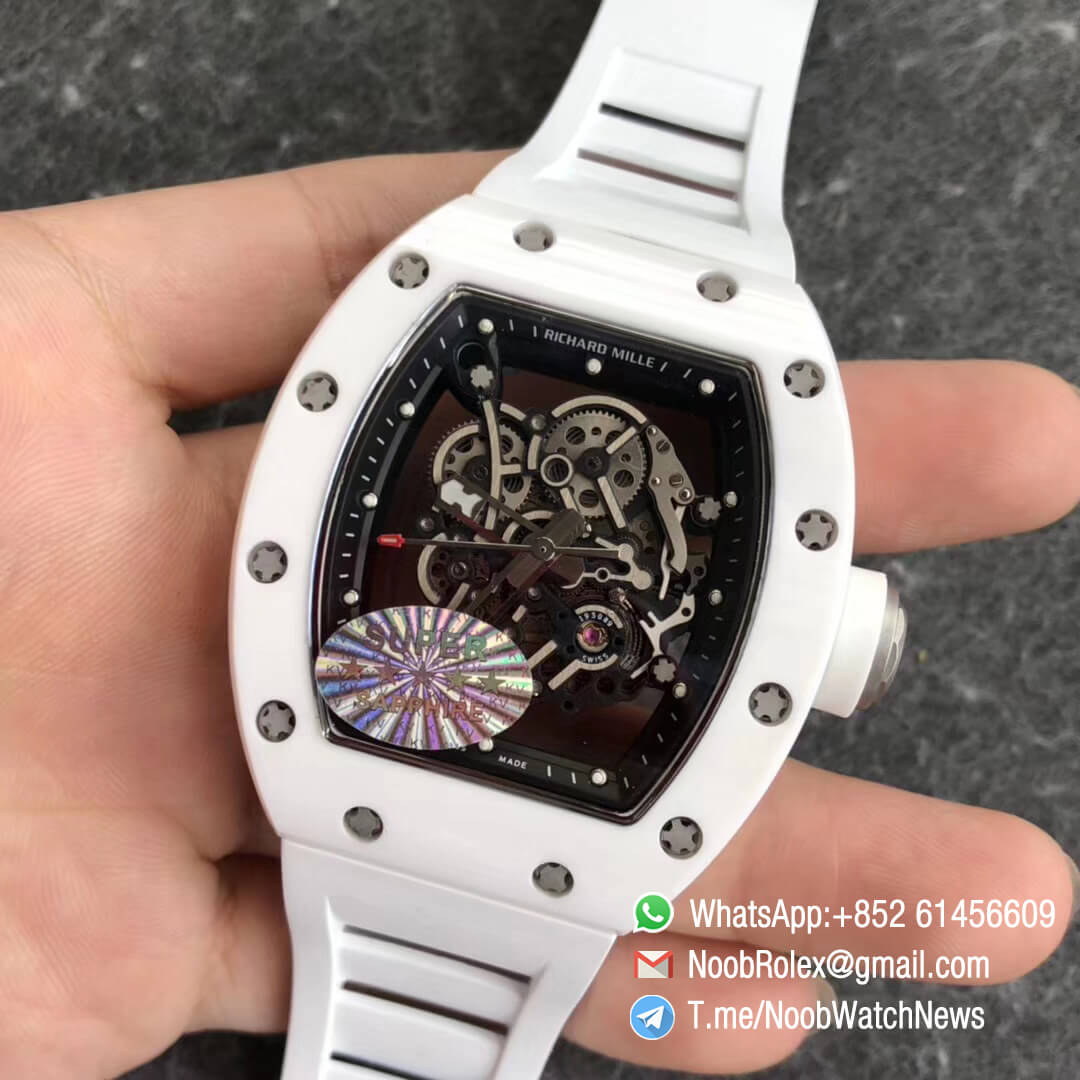 KVF RM55 Bubba Watson Limited Edition White Ceramic Case Skeleton Dial White Crwon on White Rubber Strap MIYOTA8215 03