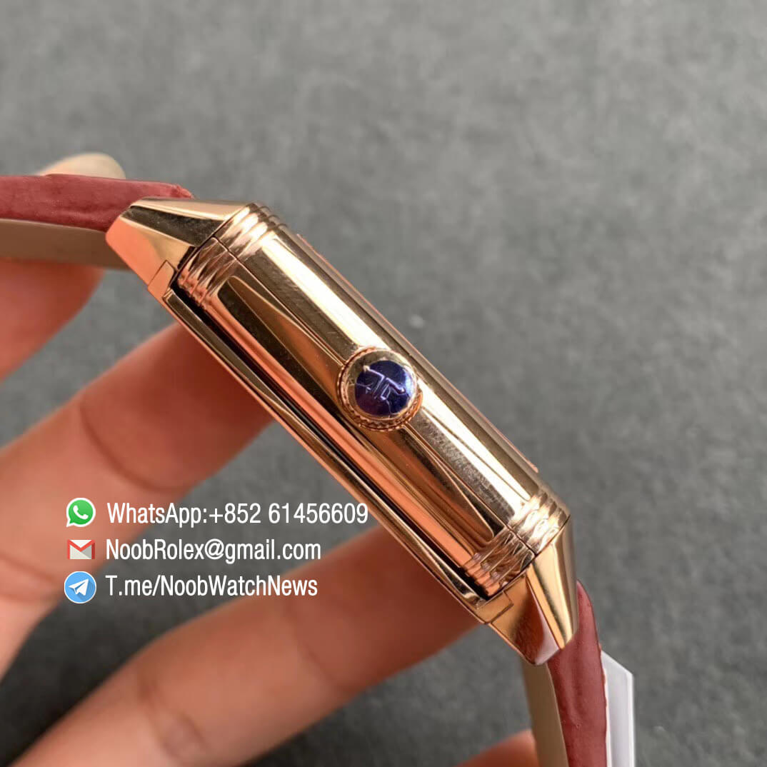 MG Factroy Jaeger Lecoultre Reverso Tribute Small Seconds Double Face Rose Gold Case Grey Dial White Dial Brown Leather Strap Asian Clone 854A Movement 04