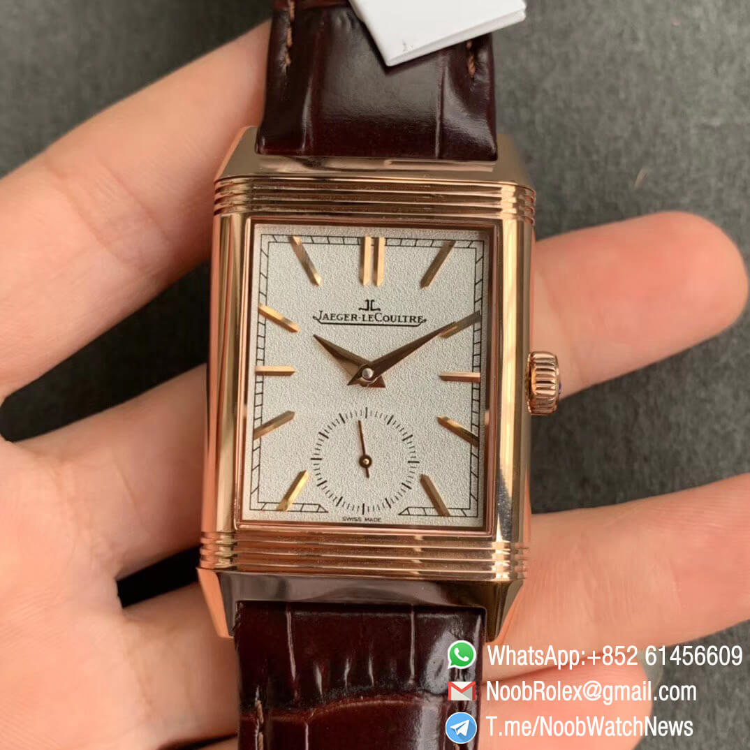 MG Factroy Jaeger Lecoultre Reverso Tribute Small Seconds Double Face Rose Gold Case White Dial Black Dial Brown Leather Strap Asian Clone 854A Movement 01