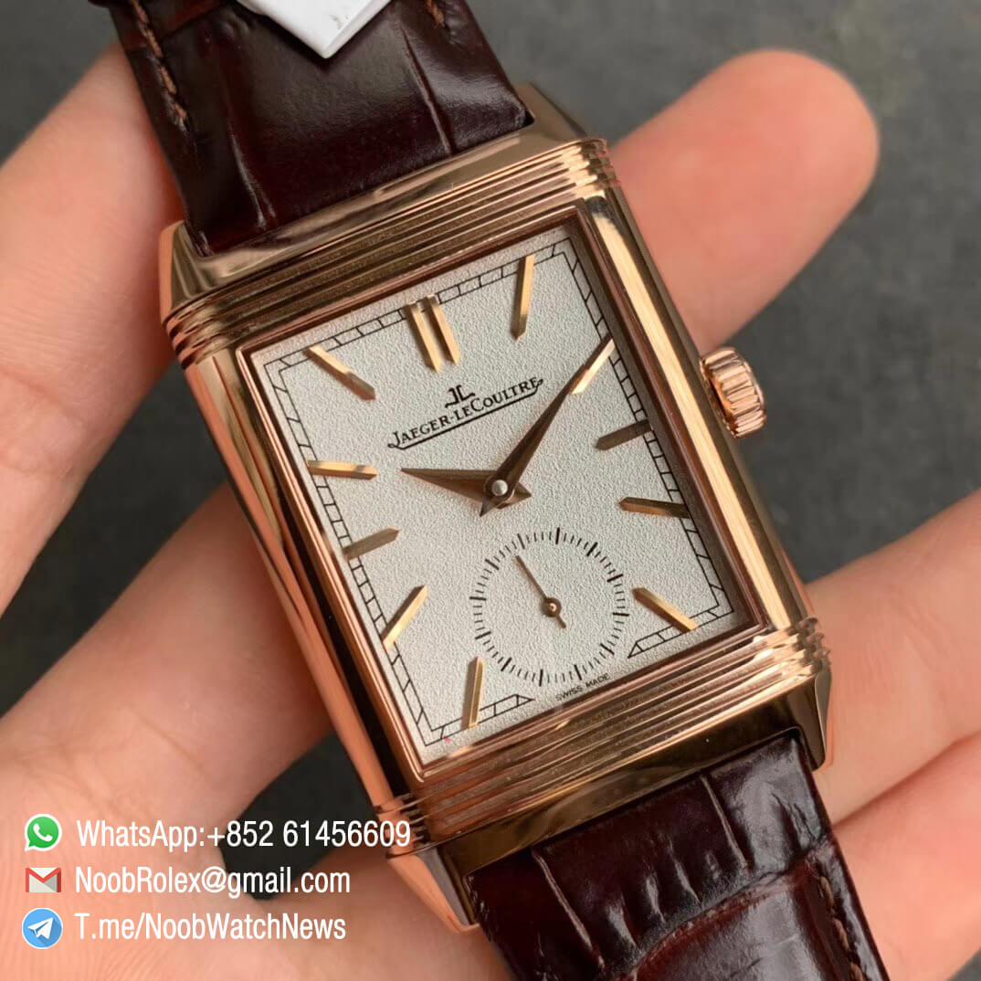 MG Factroy Jaeger Lecoultre Reverso Tribute Small Seconds Double Face Rose Gold Case White Dial Black Dial Brown Leather Strap Asian Clone 854A Movement 02