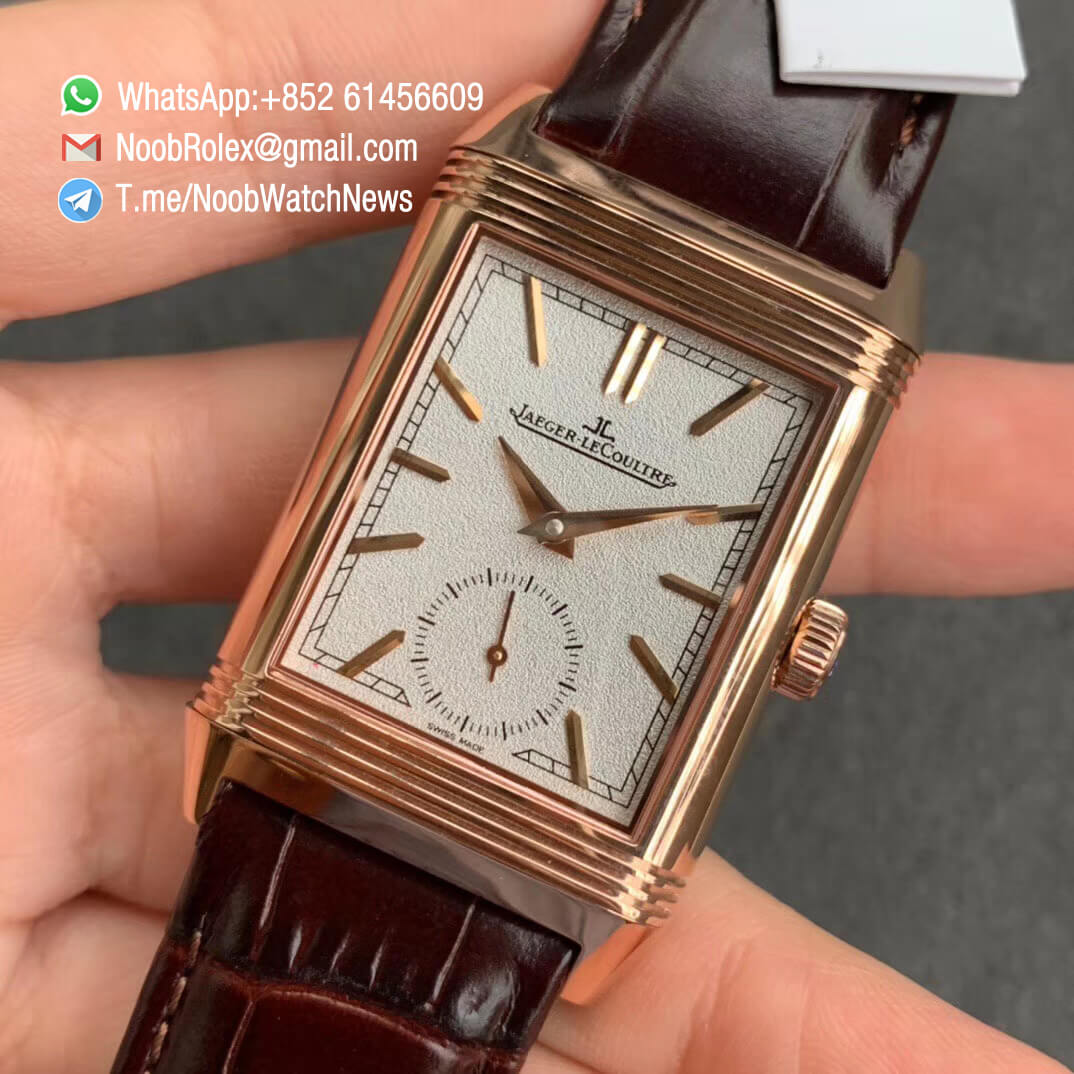 MG Factroy Jaeger Lecoultre Reverso Tribute Small Seconds Double Face Rose Gold Case White Dial Black Dial Brown Leather Strap Asian Clone 854A Movement 03