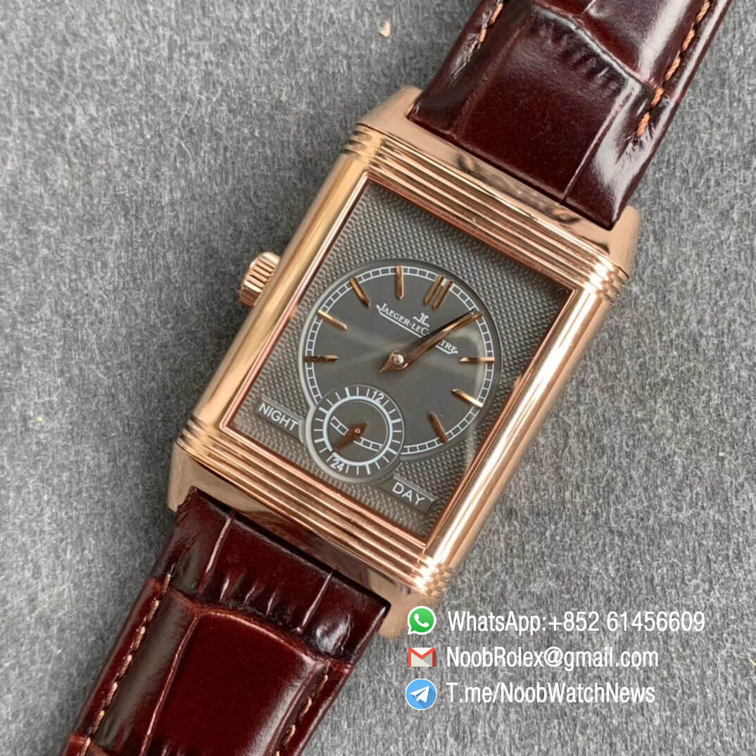 MG Factroy Jaeger Lecoultre Reverso Tribute Small Seconds Double Face Rose Gold Case White Dial Black Dial Brown Leather Strap Asian Clone 854A Movement 06