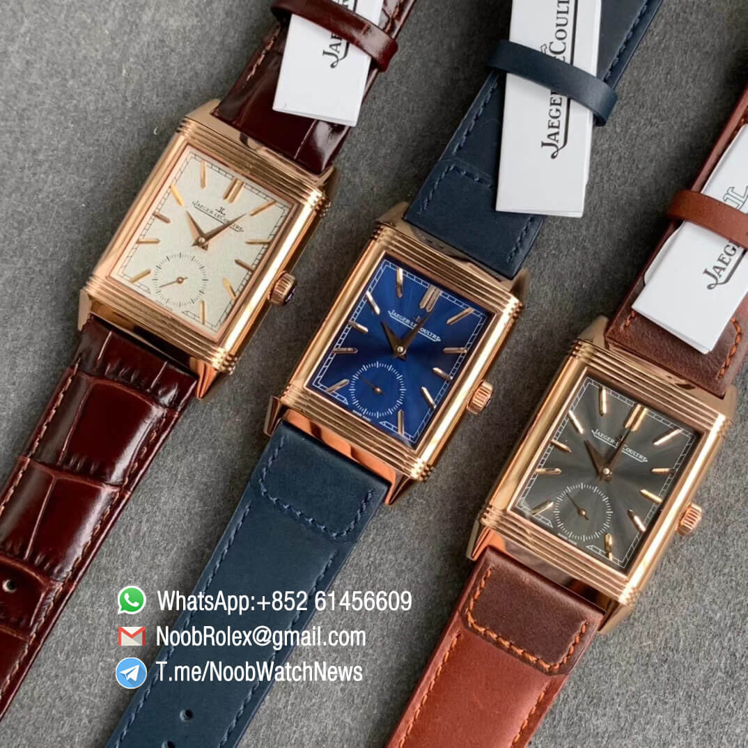 MG Factroy Jaeger Lecoultre Reverso Tribute Small Seconds Double Face Rose Gold Case White Dial Black Dial Brown Leather Strap Asian Clone 854A Movement 10