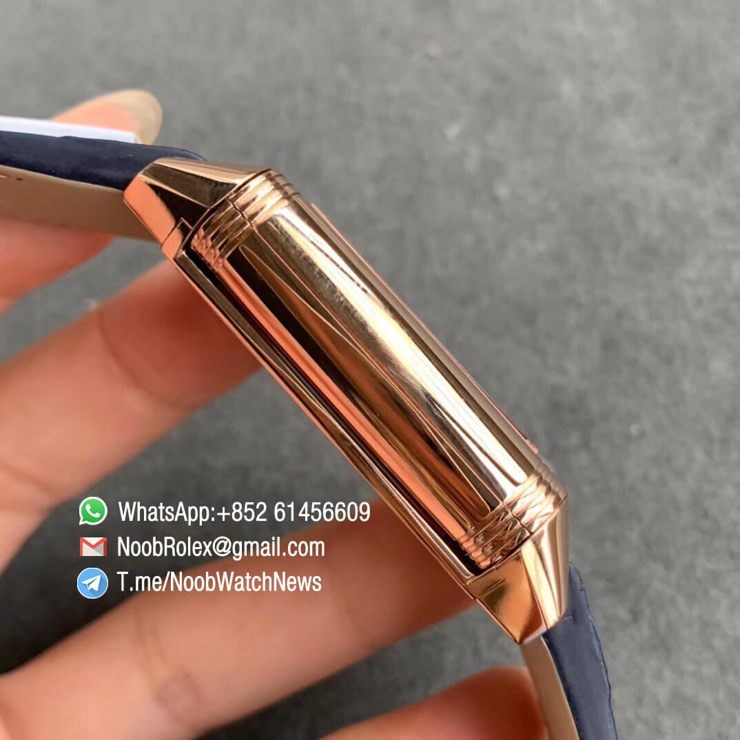 MGF Jaeger Lecoultre Reverso Tribute Small Seconds Double Face Rose Gold Case Blue Dial White Dial Blue Leather Strap Asian Clone 854A Movement 05