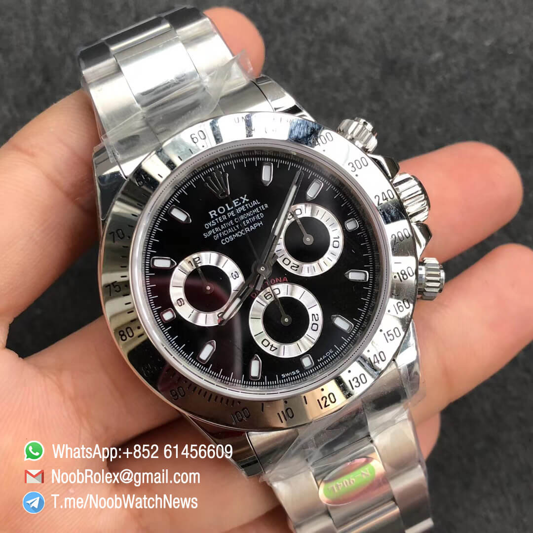 Noob Factory Rolex Daytona 116520 Super Clone Best Edition 904L Stainless Steel Case and Bracelet Black Dial SA4130 Movement 02