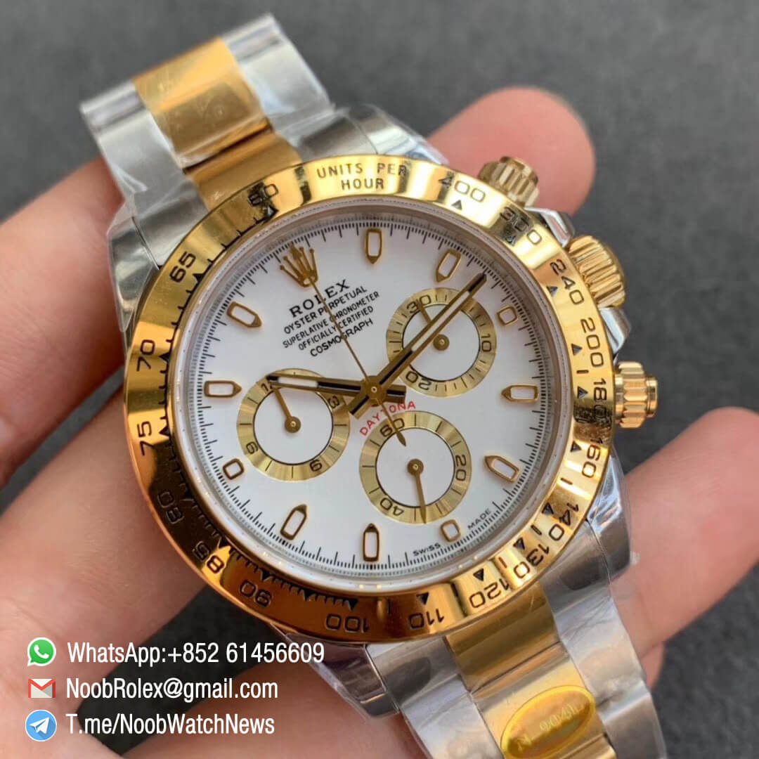 Noob SA4130 Super Clone Daytona 116503 Yellow Gold Two Tone Noob Factory Rolex Best Edition 904L Steel Case and Bracelet White Dial 02