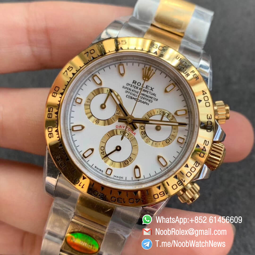 Noob SA4130 Super Clone Daytona 116503 Yellow Gold Two Tone Noob Factory Rolex Best Edition 904L Steel Case and Bracelet White Dial 03