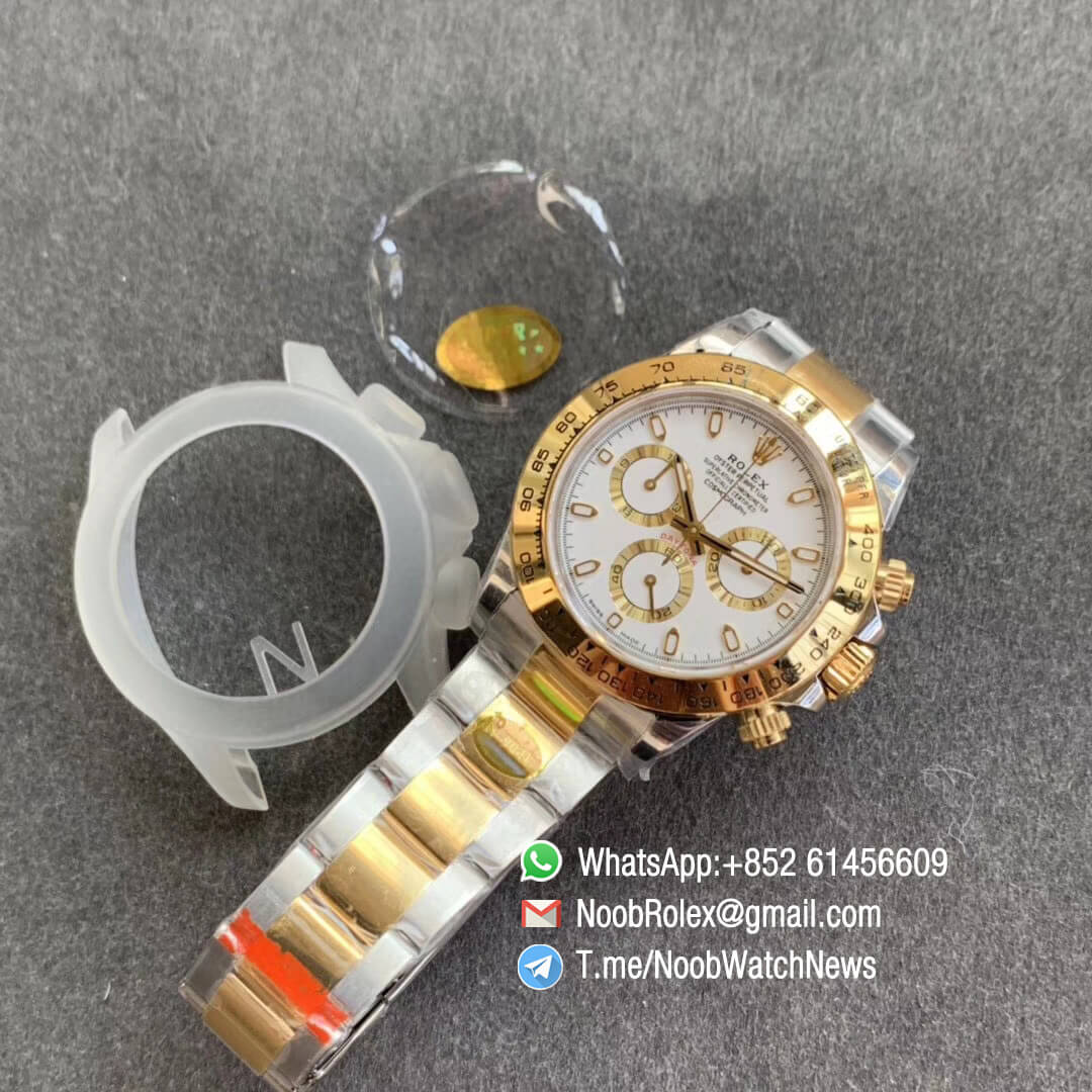 Noob SA4130 Super Clone Daytona 116503 Yellow Gold Two Tone Noob Factory Rolex Best Edition 904L Steel Case and Bracelet White Dial 09
