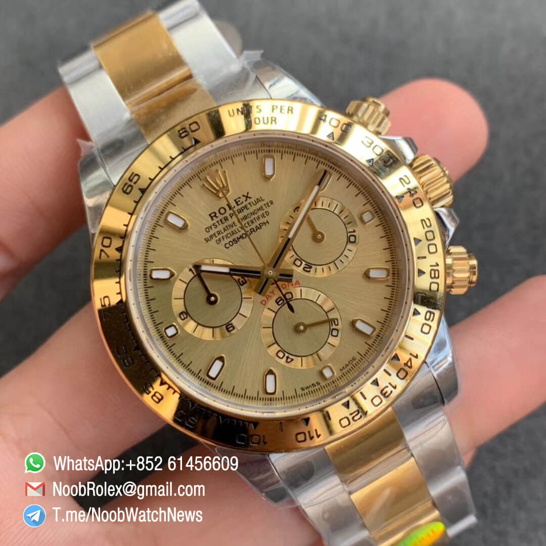 Noob SA4130 Super Clone Daytona 116503 Yellow Gold Two Tone Noob Factory Rolex Best Edition 904L Steel Case and Bracelet Yellow Gold Dial 02