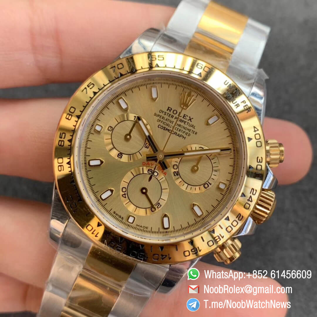Noob SA4130 Super Clone Daytona 116503 Yellow Gold Two Tone Noob Factory Rolex Best Edition 904L Steel Case and Bracelet Yellow Gold Dial 03