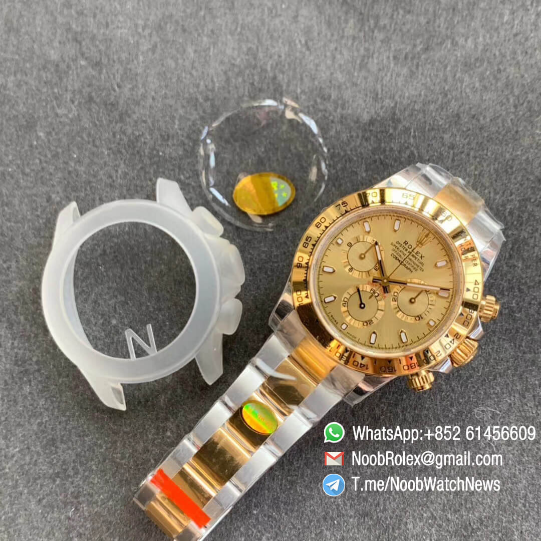 Noob SA4130 Super Clone Daytona 116503 Yellow Gold Two Tone Noob Factory Rolex Best Edition 904L Steel Case and Bracelet Yellow Gold Dial 09