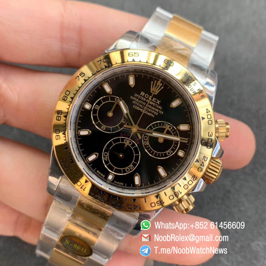 Noob SA4130 Super Clone Rolex Daytona 116503 Yellow Gold Two Tone Noob Factory Best Edition 904L Stainless Steel Case and Bracelet Black Dial 03