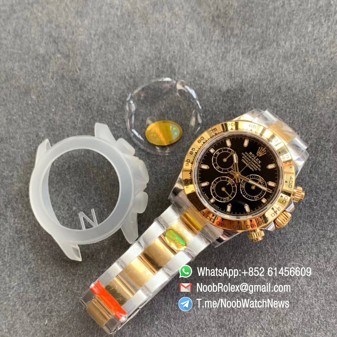 Noob SA4130 Super Clone Rolex Daytona 116503 Yellow Gold Two Tone Noob Factory Best Edition 904L Stainless Steel Case and Bracelet Black Dial 09