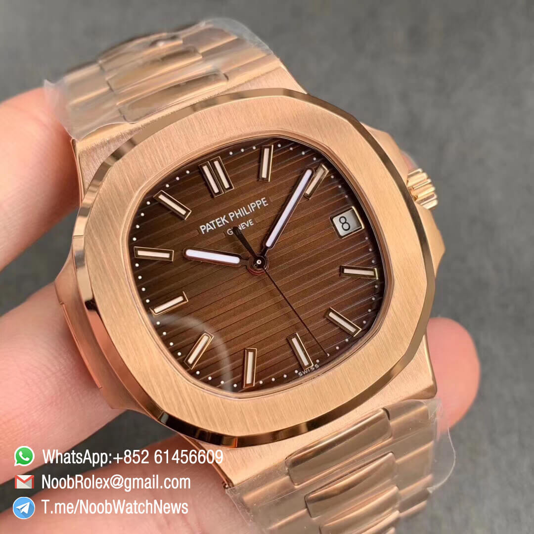 3KF Top Replica Patek Philippe Nautilus 5711 Brown Textured Dial on Full Rose Gold Plated Steel Case Bracelet A324 Super Clone Movement 02