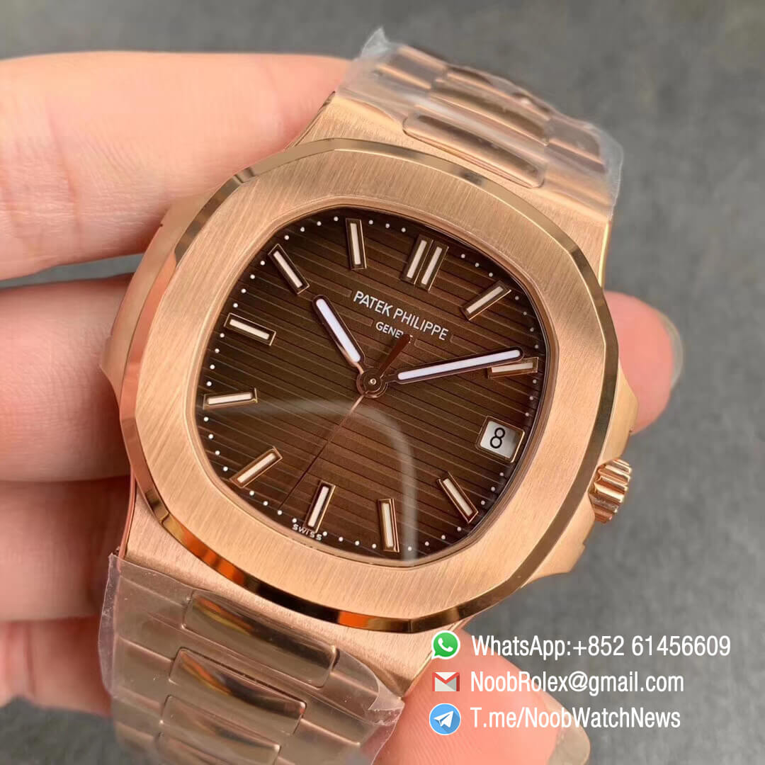 3KF Top Replica Patek Philippe Nautilus 5711 Brown Textured Dial on Full Rose Gold Plated Steel Case Bracelet A324 Super Clone Movement 03