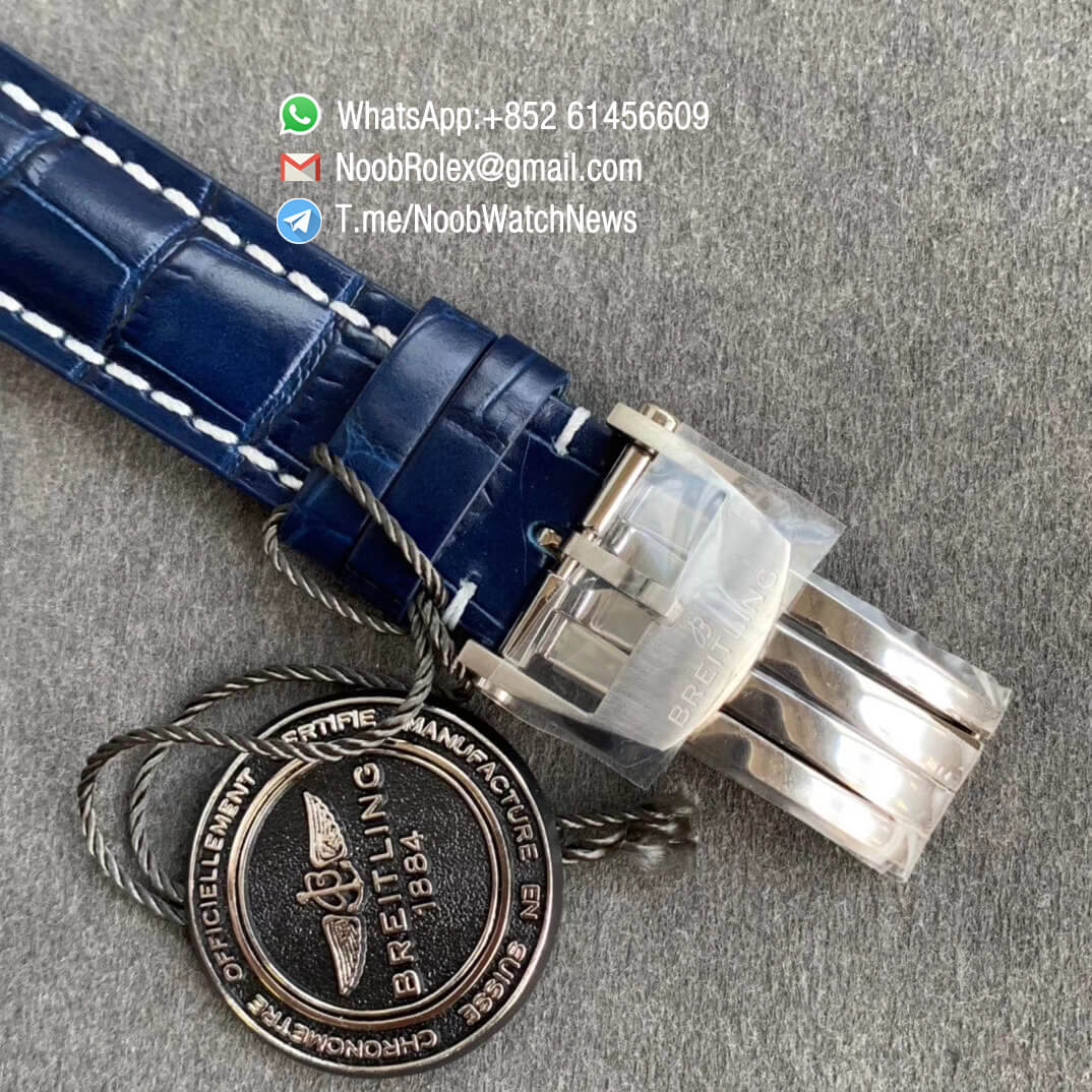 GF Super Clone Watch Breitling Premier B01 Chrono Steel Case 42mm Blue Dial on Blue Leather Strap A7750 Movement 06