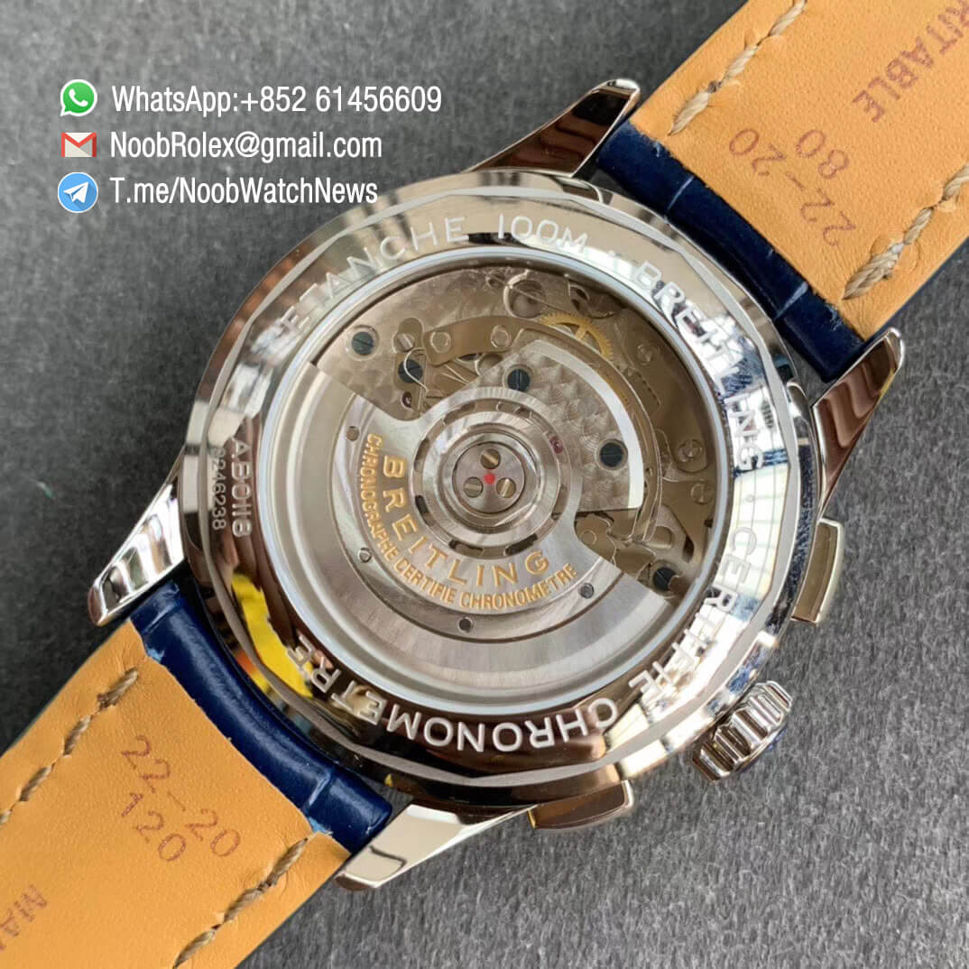 GF Super Clone Watch Breitling Premier B01 Chrono Steel Case 42mm Blue Dial on Blue Leather Strap A7750 Movement 08