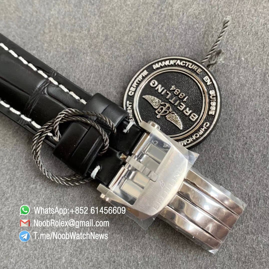 GF Super Clone Watch Breitling Premier B01 Chrono Steel Case 42mm White Dial on Black Strap A7750 Movement 06