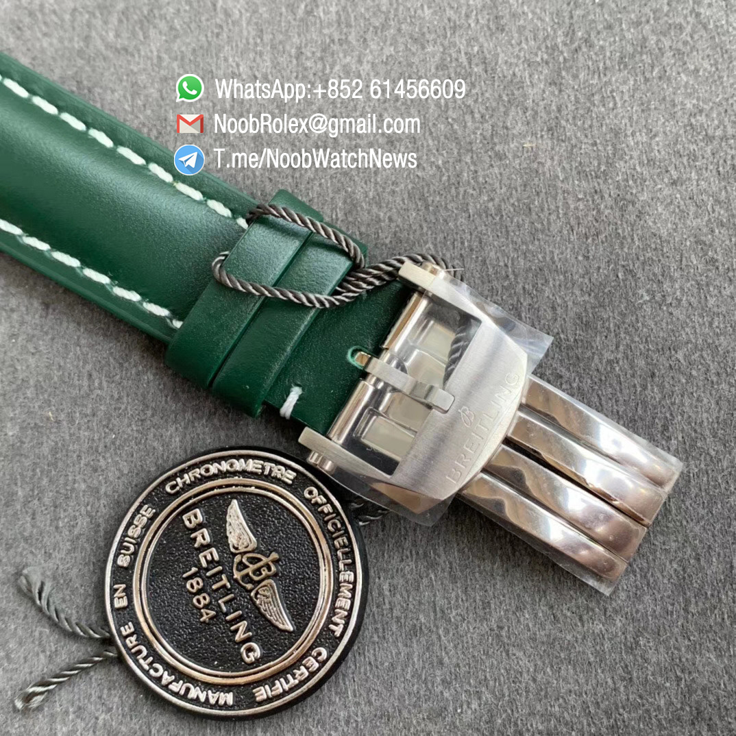 GF Top Clone Breitling Premier B01 Chrono Steel Case 42mm Green Dial on Green Leather Strap A7750 Movement 06