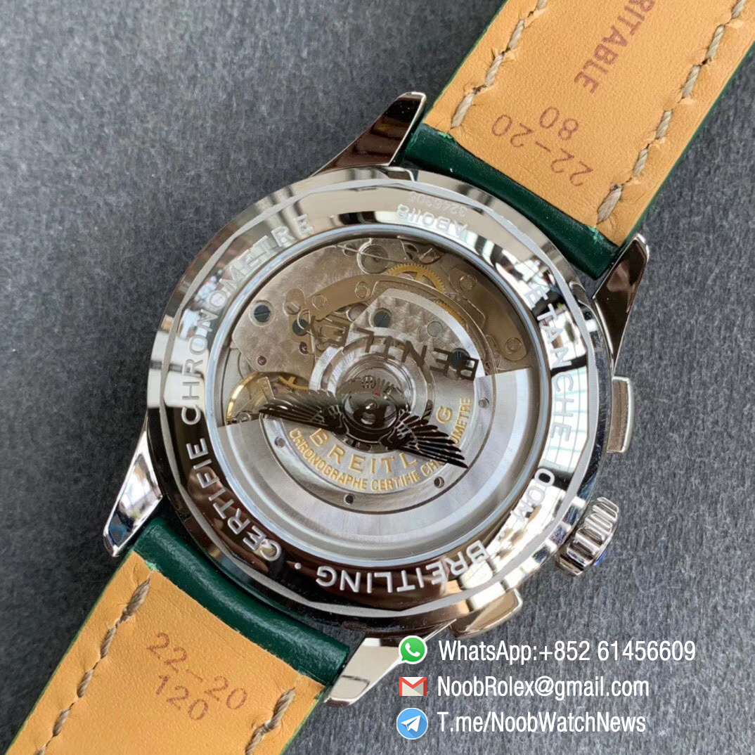 GF Top Clone Breitling Premier B01 Chrono Steel Case 42mm Green Dial on Green Leather Strap A7750 Movement 08
