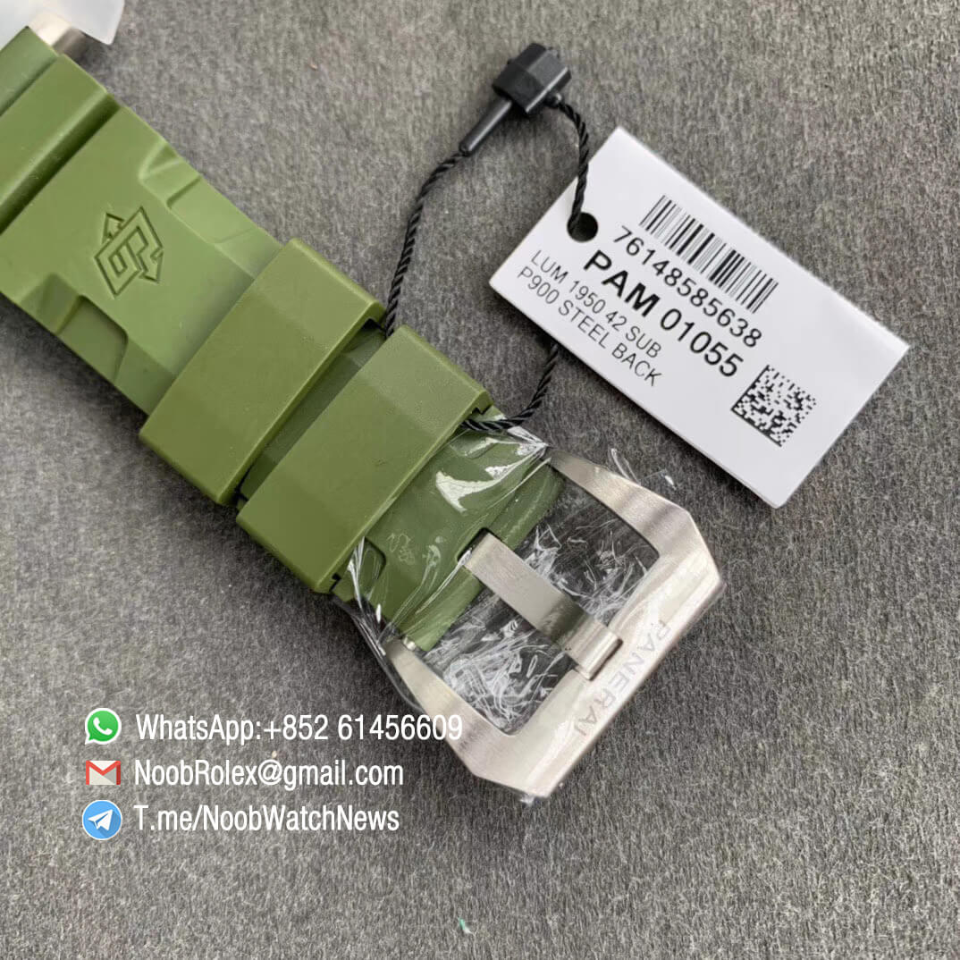 VSF Top Rep Panerai PAM01055 Luminor Submersible 42mm Verde Militare on Green Rubber Strap P900 Clone Movement 07