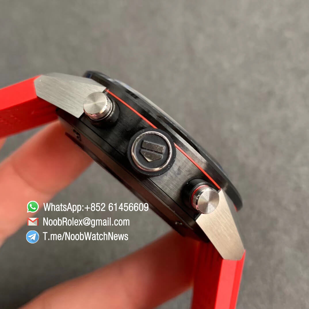 XF Best Quality Tag Heuer Calibre Heuer 01 Chrono Steel Case Skeleton Dial Red Hand Red Rubber Strap with Asain Clone 1887 Movement 04 1