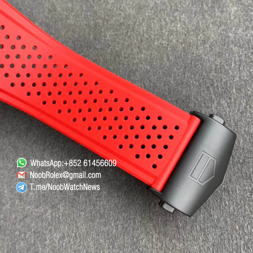 XF Best Quality Tag Heuer Calibre Heuer 01 Chrono Steel Case Skeleton Dial Red Hand Red Rubber Strap with Asain Clone 1887 Movement 06