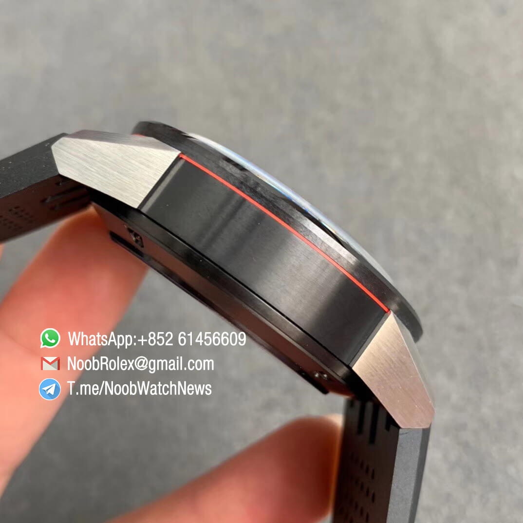 XF Best Quality Tag Heuer Carrera Heuer 01 Chrono PVD Steel Case Skeleton Dial Red Hand on Black Rubber Strap A1887 Movement 05