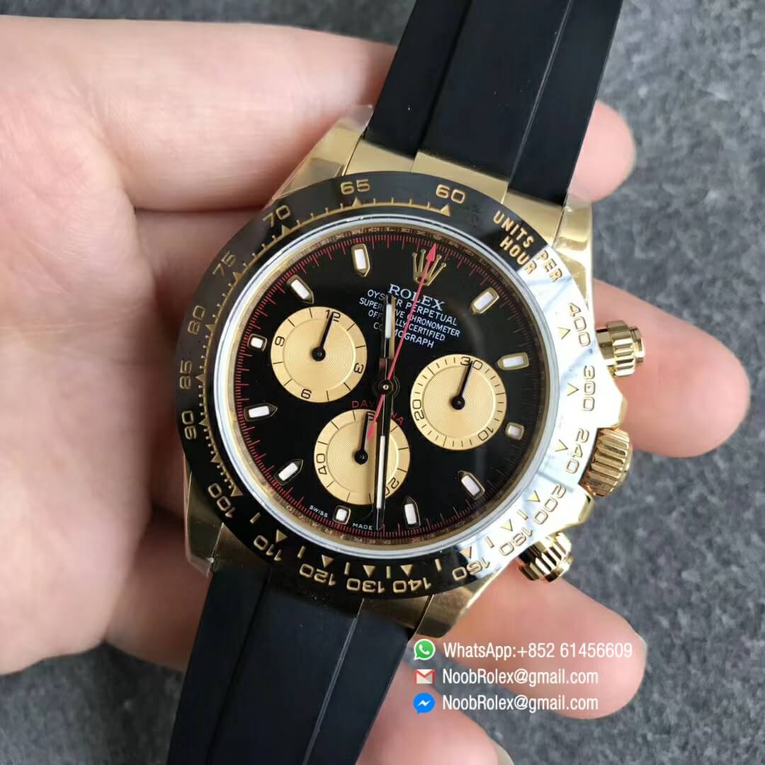 Daytona 116518 Paul Newman Noob Best Edition YG Plated 904L SS Case Black Gold Dial on Black Rubber Strap SA4130 V3 1