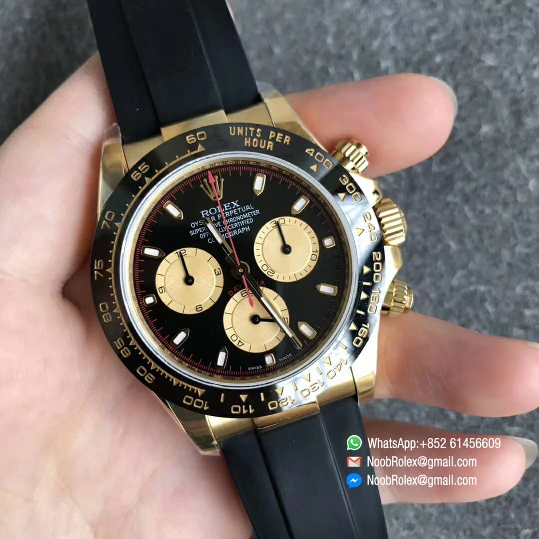 Daytona 116518 Paul Newman Noob Best Edition YG Plated 904L SS Case Black Gold Dial on Black Rubber Strap SA4130 V3 2