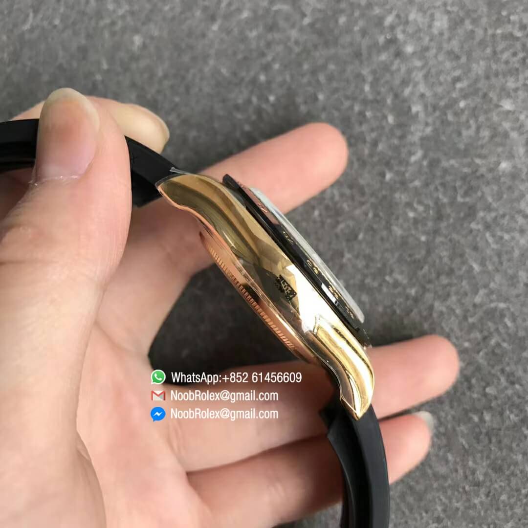 Daytona 116518 Paul Newman Noob Best Edition YG Plated 904L SS Case Black Gold Dial on Black Rubber Strap SA4130 V3 4