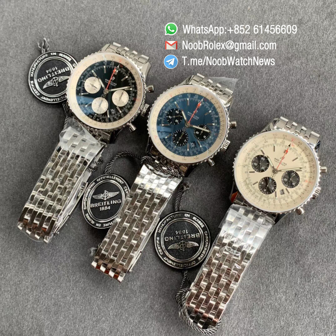 GF Best Quality Rep Breiiting Navitimer 1 Stell Case Bracelet 43mm White Dial with A7750 Full Chrono Function 10