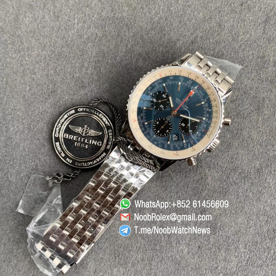 GF Top Quality Rep Breiiting Navitimer 1 Steel Case Bracelet 43mm Blue Dial with A7750 Chronograph Movement 09