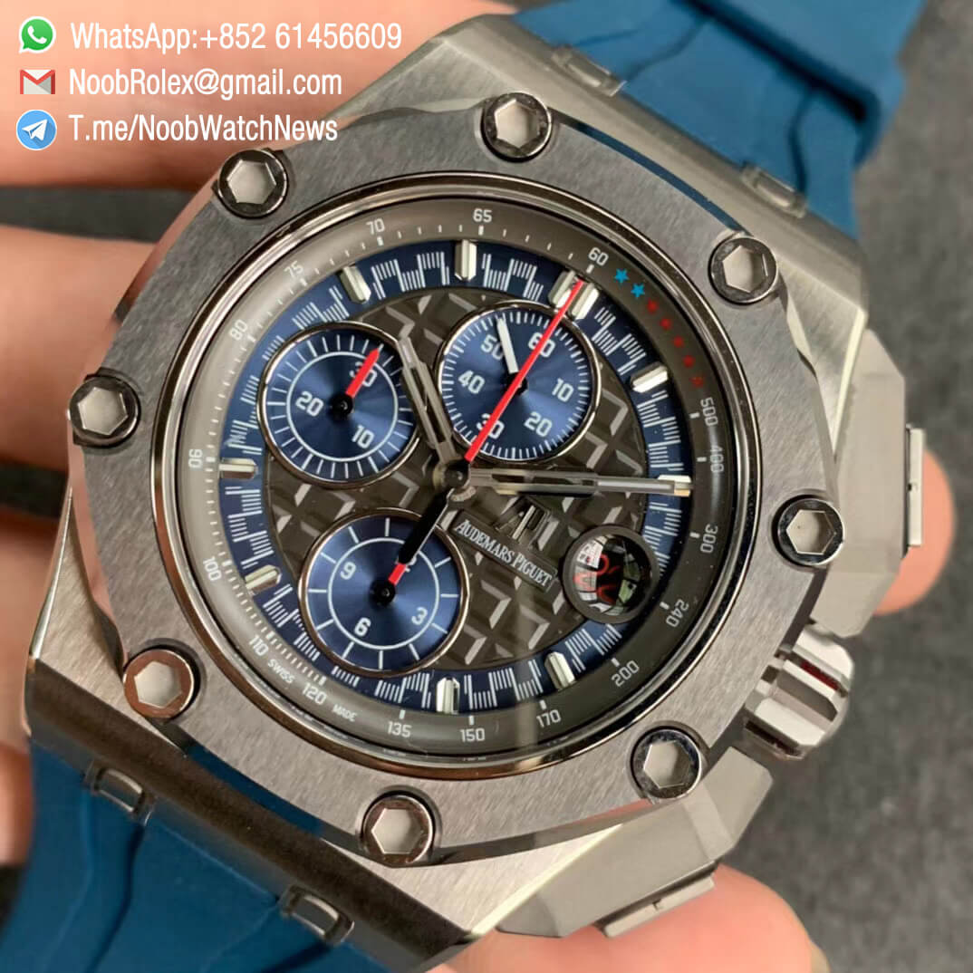 JF Top Swiss Watch Replica Royal Oak Offshore 44mm Michael Schumacher Steel Case Blue Dial Blue Rubber Strap A3126 Calibre 03